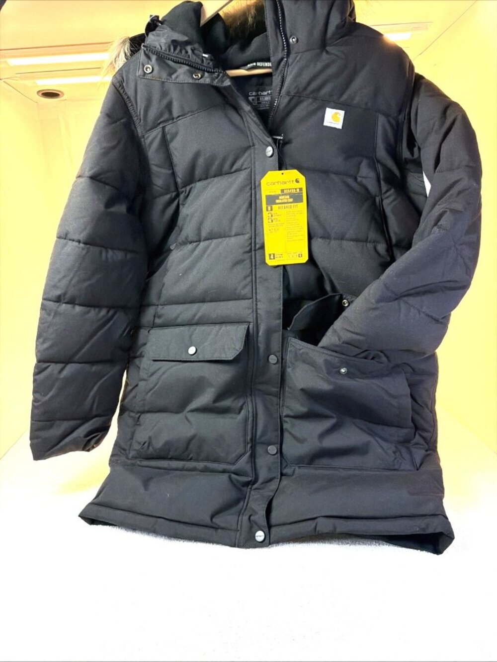 Carhartt Woman Rain Defender Faux Fur Hooded Parka Extreme Warm Black SZ M NEW